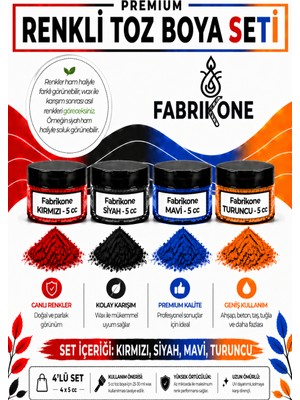 Fabrikone 4'lü Set Premium Parafin Soya Wax Toz Mum Boyası Hobi Seti - 5 cc (Kırmızı, Siyah, Mavi, Turuncu) BKFAB4KSMT5G