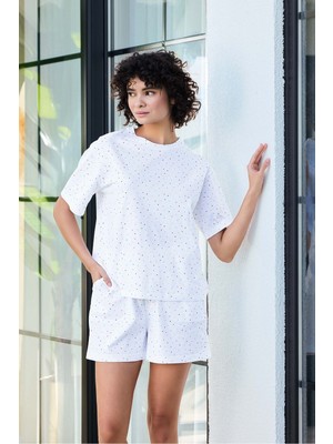 Aydoğan Kadın Oversize Kısa Kollu Şortlu Pamuklu Pijama Takımı