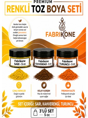 Fabrikone 3'lü Set Premium Parafin Soya Wax Toz Mum Boyası Hobi Seti - 5 cc (Sarı, Kahverengi, Turuncu) BKFAB3SRKHT5G