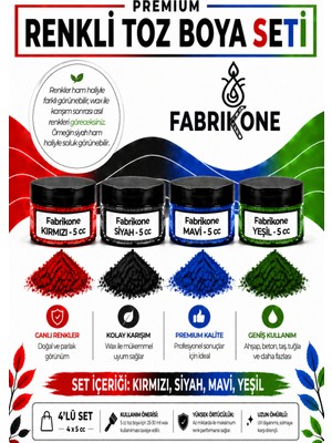 Fabrikone 4'lü Set Premium Parafin Soya Wax Toz Mum Boyası Hobi Seti - 5 cc (Kırmızı, Siyah, Mavi, Yeşil) BKFAB4KSMY5G