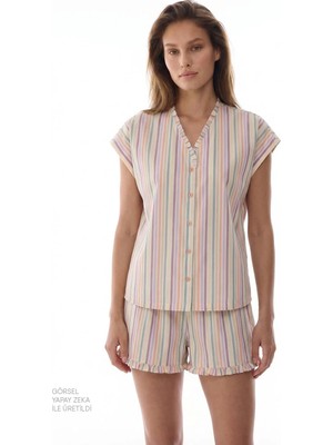 Penti Renkli Sweet Day Çizgili Pamuklu Şortlu Pijama Takımı