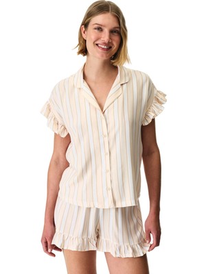 Penti Bej Quinn Çizgili Gömlek Şortlu Pijama Takımı