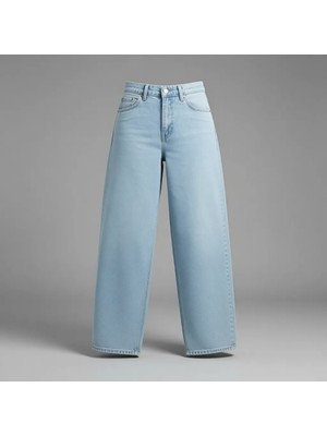 Bikelife Kadın Buz Mavi Yüksek Bel Wide Leg Jeans Denim Kumaş 5 Cepli Rahat Kesim