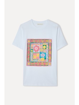 Mudo Kadın Beyaz Baskılı Bisiklet Yaka T-Shirt