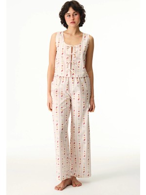 Penti Renkli Morning Time Desenli Pamuklu Pantolon Pijama Takımı