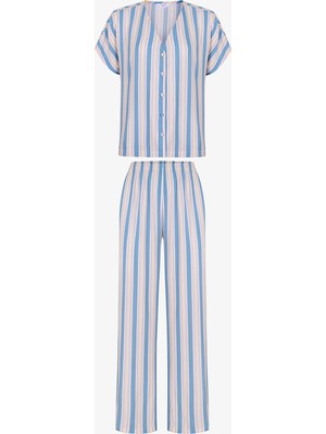 Penti Mavi Ella Çizgili Pantolon Pijama Takımı