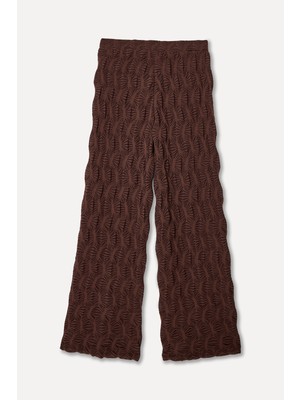 Mudo Kadın Kahverengi Dokulu Wide Leg Pantolon