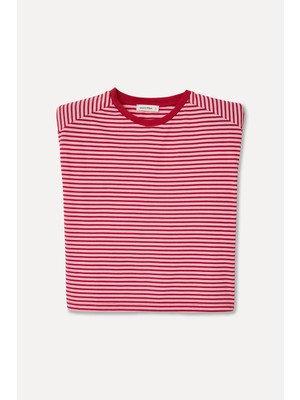 Mudo Kadın Pembe Çizgili Bisiklet Yaka T-Shirt