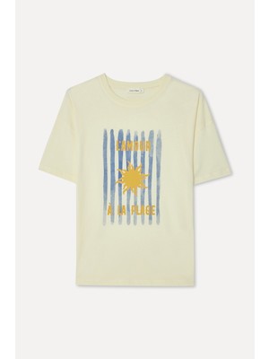Mudo Kadın Sarı Baskılı Bisiklet Yaka T-Shirt