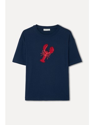 Mudo Kadın Lacivert Nakışlı Bisiklet Yaka T-Shirt