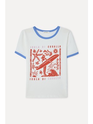 Mudo Kadın Kırık Beyaz Loose Fit Bisiklet Yaka T-Shirt