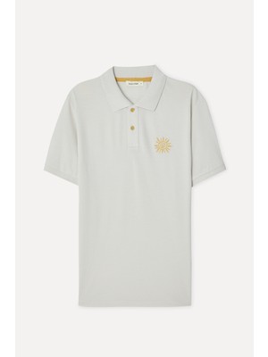 Mudo Erkek Kırık Beyaz Nakışlı Polo Yaka T-Shirt