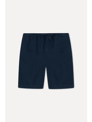 Mudo Erkek Lacivert Straight Fit Keten Karışımlı Şort