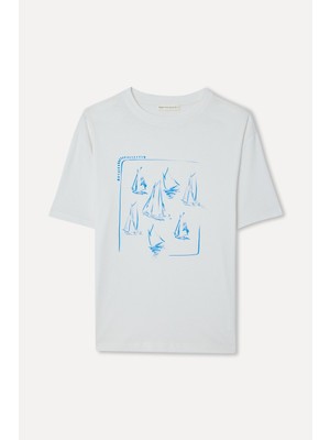Mudo Kadın Kırık Beyaz Baskılı Bisiklet Yaka T-Shirt