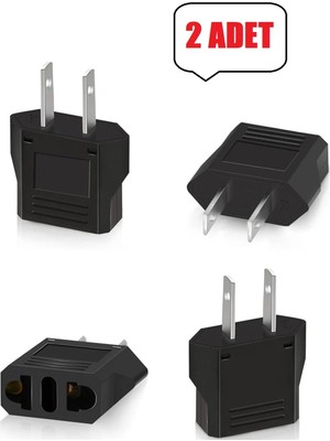 Mikasso 2 Adet Türk Fişi Amerikan Tip Fiş Çevirici Seyahat Adaptörü 2 Pinli Düz Plug Travel Adapter Fiş Priz