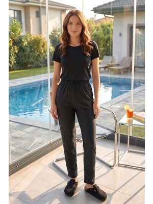 Remsa Kadın Penye Kumaş Pamuklu Tek Pijama Alt 06 Siyah