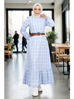 Missvalle Fırfırlı Tesettür Elbise Mavi M19165