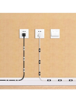 Mikasso Kablo Tutucu Yapışkanlı Mini 20LI Kanal USB Şarj Veri Kablosu Tutucu Yapışkanlı Kordon Siyah Beyaz