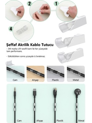 Mikasso Kablo Düzenleyici Yapışkanlı Klips – 20 Adet Set | Masa Üstü ve Duvar Kablo Sabitleyici