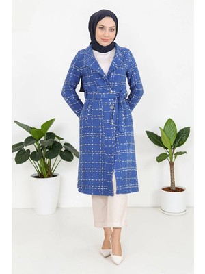 Missvalle Kemer Detaylı Düğmeli Kaşe Kaban Indigo M19176