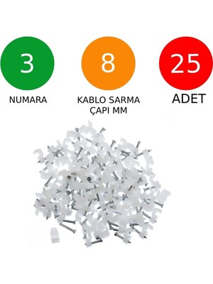 Mikasso Beton Çivili Kablo Tutucu Kroşe No: 3 - 8 mm 25 Adet