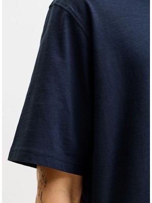 Jack & Jones Lacivert Erkek Regular Fit Flamlı T-Shirt 12288897 Jjedover Slub Tee Ss Noos