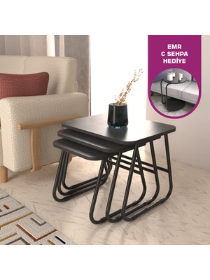 Vilinze Zigana Çok Amaçlı Vizon Metal Ayak 3'lü Mdf Zigon Sehpa