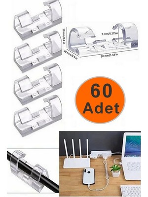 Mikasso Kablo Sabitleyici Klipsler 60 Adet Kablo Düzenleyici Duvar Fayans Cam Kablo Tutucu Yapışkanlı Ürün