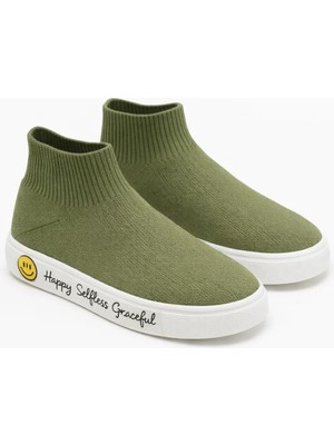Bony Socks Çocuk Gülen Yüz Tabanlı Çorap Ayakkabı Yeşil