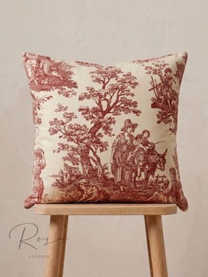 Rosa Atelier Fransız Köylüleri Desenli Keten Kırlent Kılıfı (50X50)