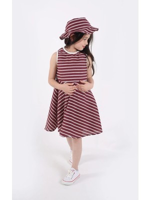 Aden Kids Kız Çocuk Çizgili Yazlık Elbise ve Şapka Takımı - 2'li Set (4-12 Yaş)