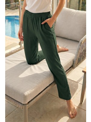 Remsa Kadın Penye Kumaş Pamuklu Tek Pijama Alt 11 Zümrüt Yeşil