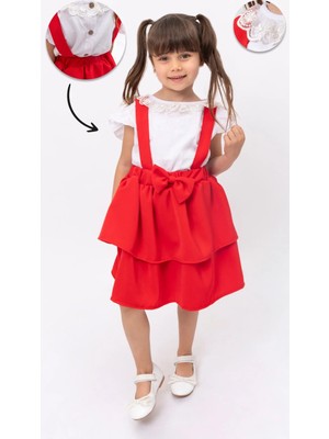 Aden Kids Kırmızı Krep Slopet Elbise Seti