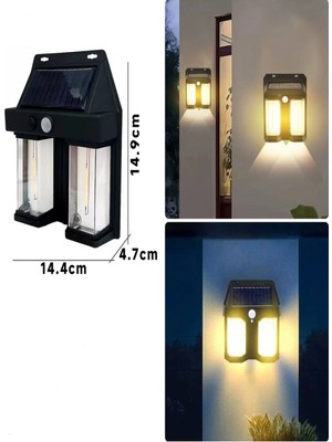 Mikasso Güneş Enerjili Hareket Sensörlü Duvar Lambası Çift Cob LED Bahçe ve Garaj Işığı (Su Geçirmez)