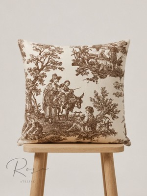 Rosa Atelier Fransız Köylüleri Desenli Keten Kırlent Kılıfı (50X50)