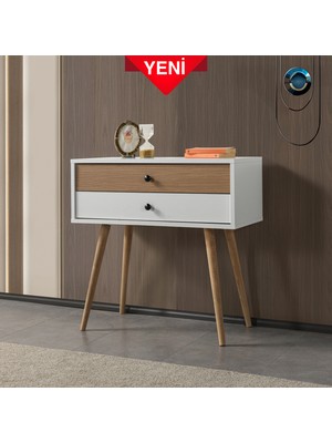 EVMO Home 5203 Vita ( AHŞAP AYAKLI ) Dresuar , 2 Çekmeceli , Şifonyer , Antre , Beyaz - Yunus