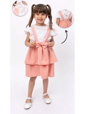 Aden Kids Somon Rengi Krep Slopet Elbise Seti