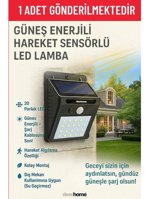 Mikasso Solar Güneş Enerjili 122 Ledli Hareket Sensörlü Bahçe Balkon Aydınlatma Sokak Lambası