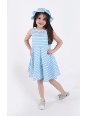 Aden Kids Kız Çocuk Çizgili Yazlık Elbise ve Şapka Takımı - 2'li Set (4-12 Yaş)