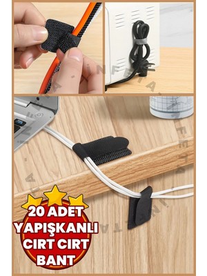 Mikasso 20 Adet Kendinden Yapışkanlı Cırt Cırtlı Bant Kablo Düzenleyici Ev Ofis Mutfak Kablo Düzenleyici