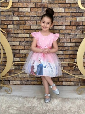 Kız Çocuk Frozen Elsa Pembe Elbise