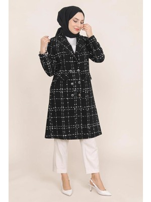 Missvalle Düğmeli Geniş Yaka Kaşe Kaban Siyah M19177