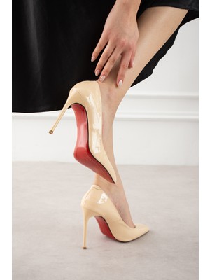 Seniorah Minimalist Bej rugan Yüksek Ince Topuklu Kadın Stiletto