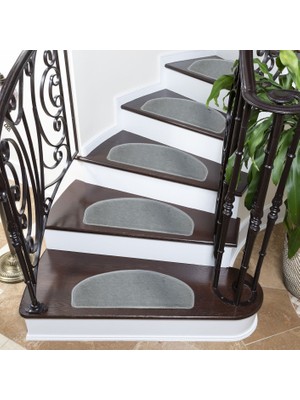 Stepmat Gri Oval Tufting Halıdan Merdiven Paspası Kaymaz Taban ile Kolay Temizlenir