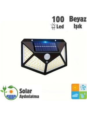 Mikasso HB-100-2 Model 100 LED Solar Hareket Sensörlü Güneş Enerjili 3 Mod Solar Duvar Bahçe Kamp Lambası