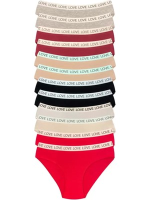 Çamaşır Kenti 12 Adet Pamuklu Esnek Kadın Slip Bikini Külot Geniş Lastikli Baskılı