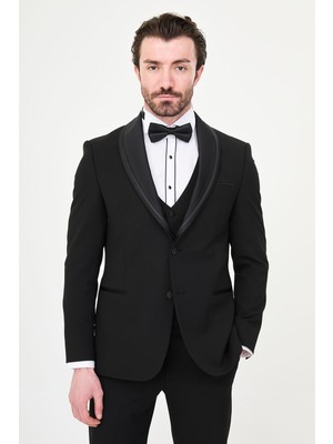 MCR Düz Slim Fit Çıkarılabilir Şal Yaka Erkek Damatlık