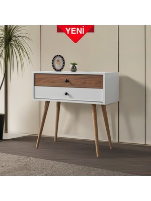 EVMO Home Vita 5204 ( AHŞAP AYAKLI ) Dresuar , 2 Çekmeceli , Şifonyer , Antre , Salon , Beyaz - Söğüt