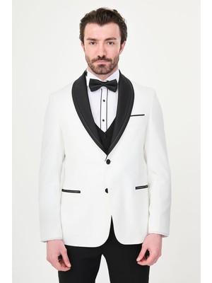 MCR Düz Slim Fit Çıkarılabilir Şal Yaka Erkek Damatlık