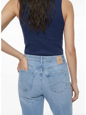 Mustang Açık Mavi Kadın Mom Fit Yıkamalı Denim Pantolon Charlotte TAPERED-1315
